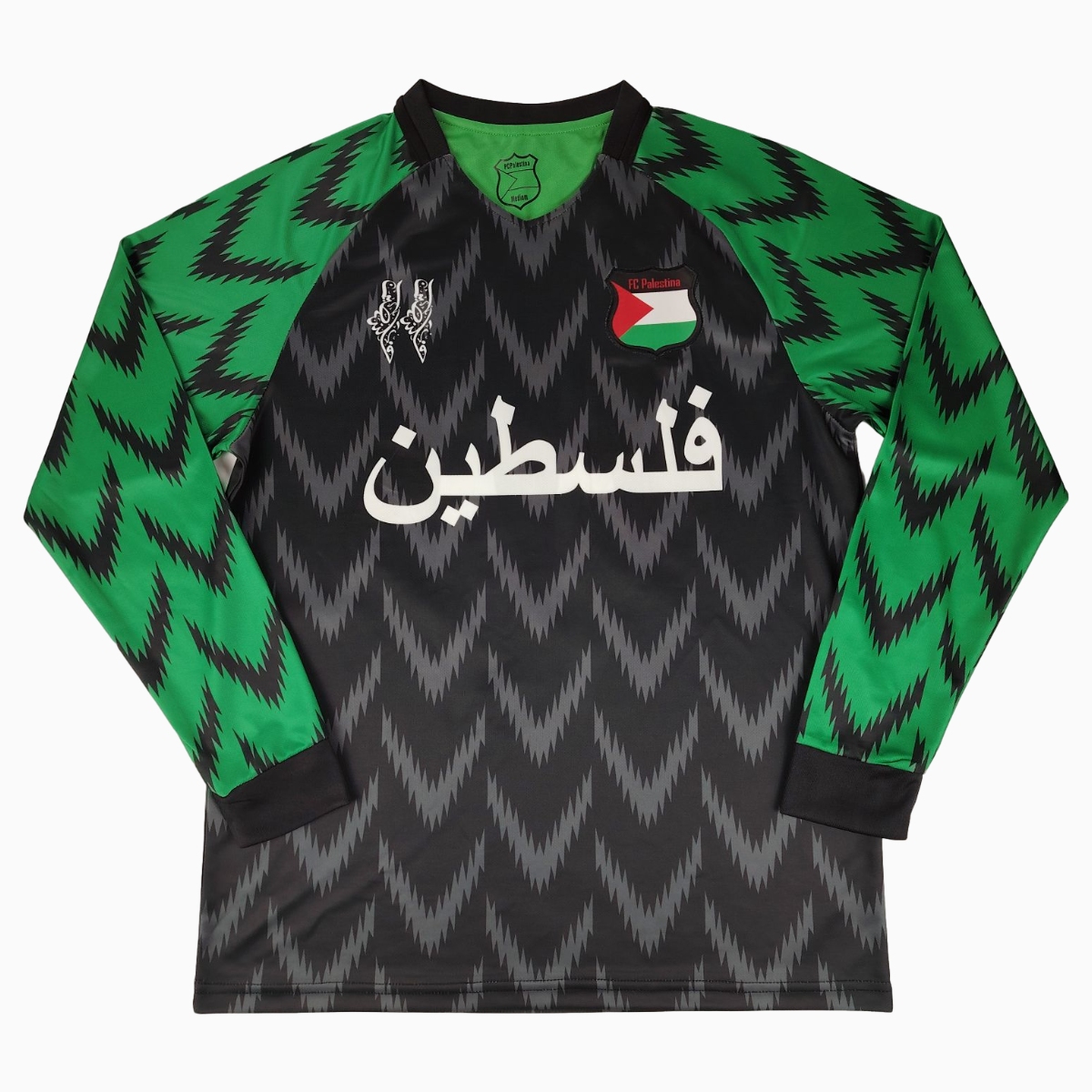 FC Palestina 24-25 Black and Green Arrow Pattern Long Sleeve Jersey with Arabic and Pattern - JerseysGala