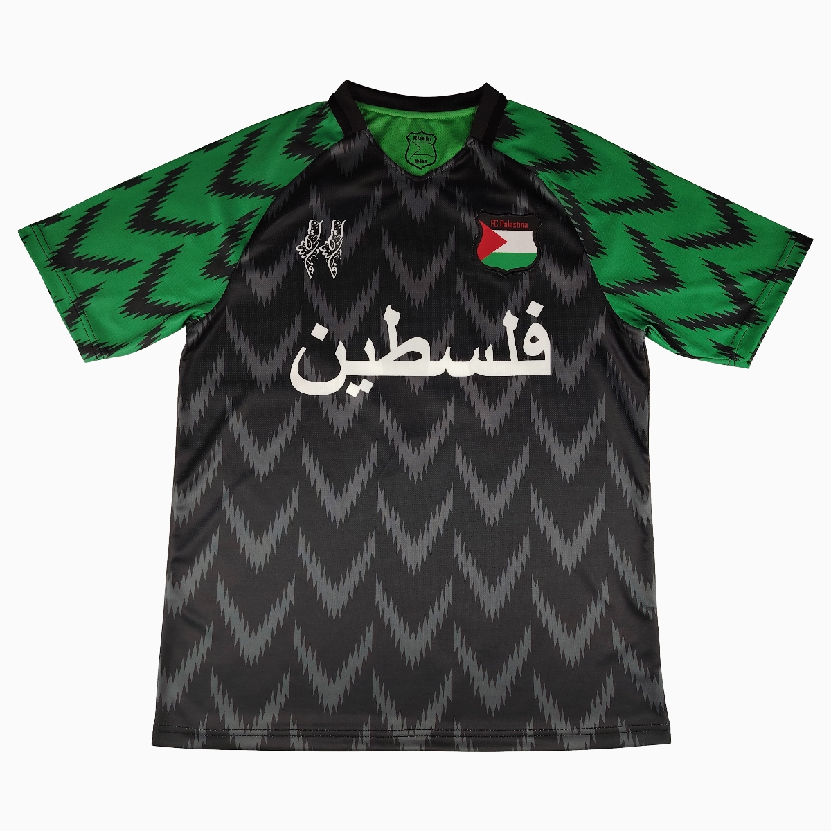 FC Palestina 24-25 Black and Green Arrow Pattern Jersey with Arabic and Pattern - JerseysGala