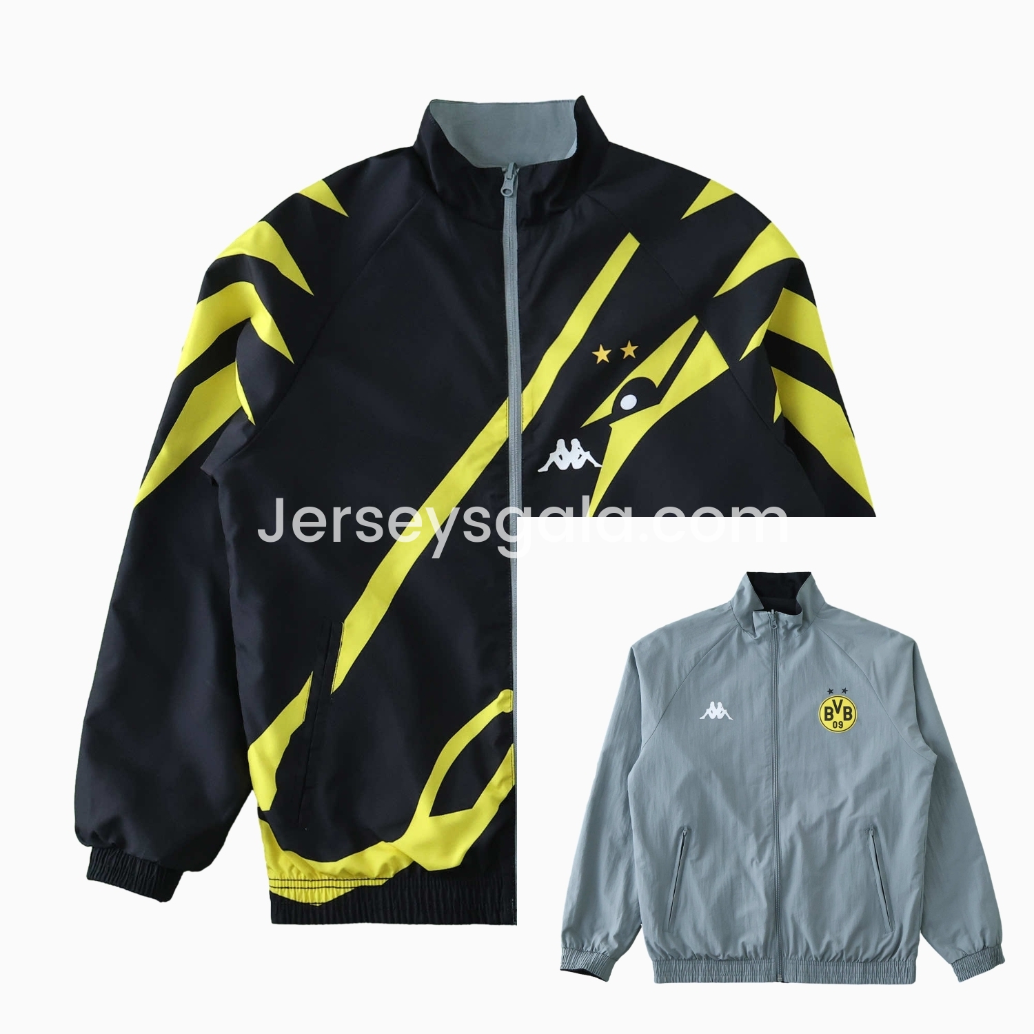 Borussia Dortmund 24-25 Retro Style Double Sided Reversible Windbreaker - Black & Grey - JerseysGala