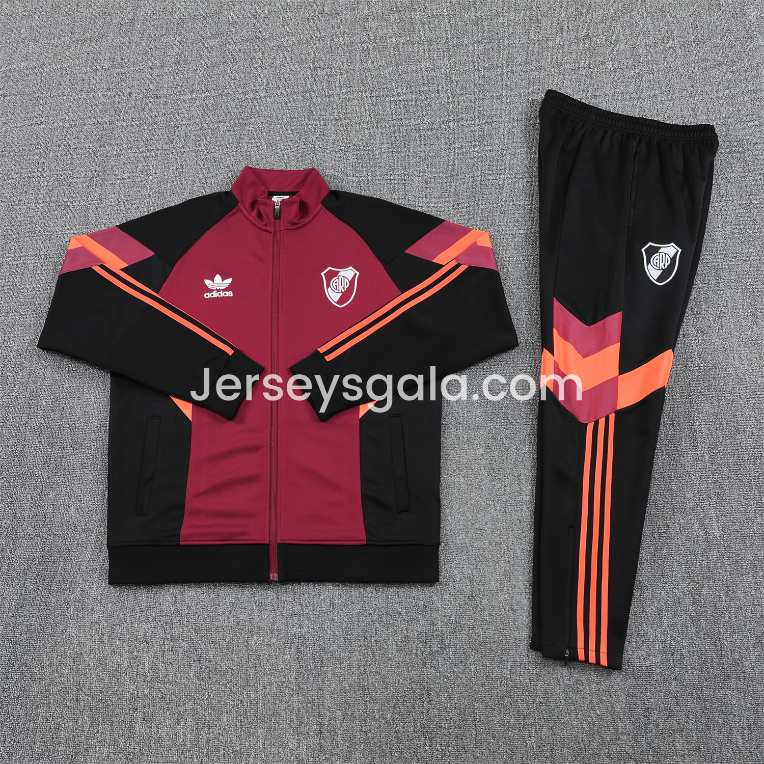 River Plate 25-26 Terrace Jacket Training Tracksuit - Deep Red Jackets & Black Pants - JerseysGala