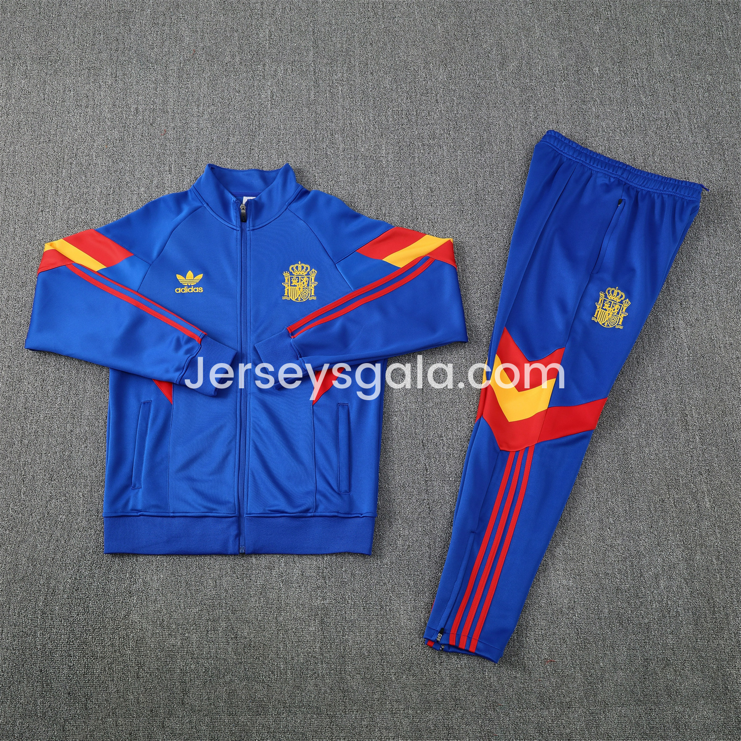 Spain 25-26 Jacket Training Tracksuit - Blue Jackets & Pants with Red and Yellow - JerseysGala