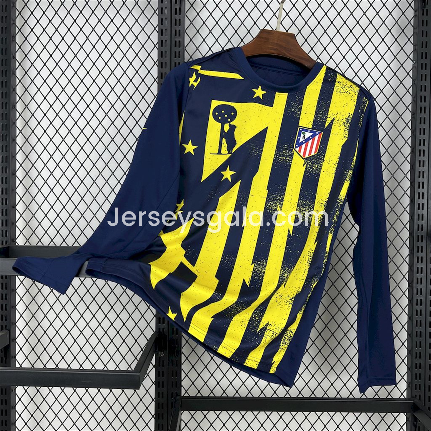 Atletico Madrid 25-26 Yellow Blue Stripes Pre-Match Training Long Sleeves Jersey - Fans Version - JerseysGala