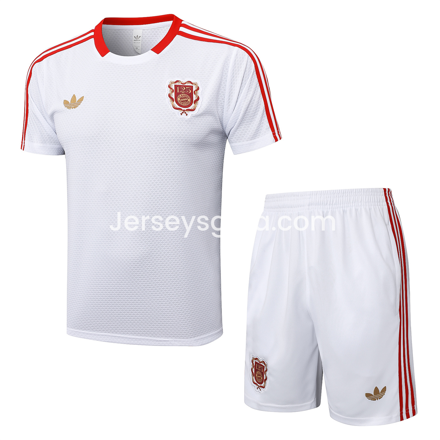Bayern Munich 2025 125th Anniversary Short-Sleeve Training Set - White Top and Shorts - JerseysGala
