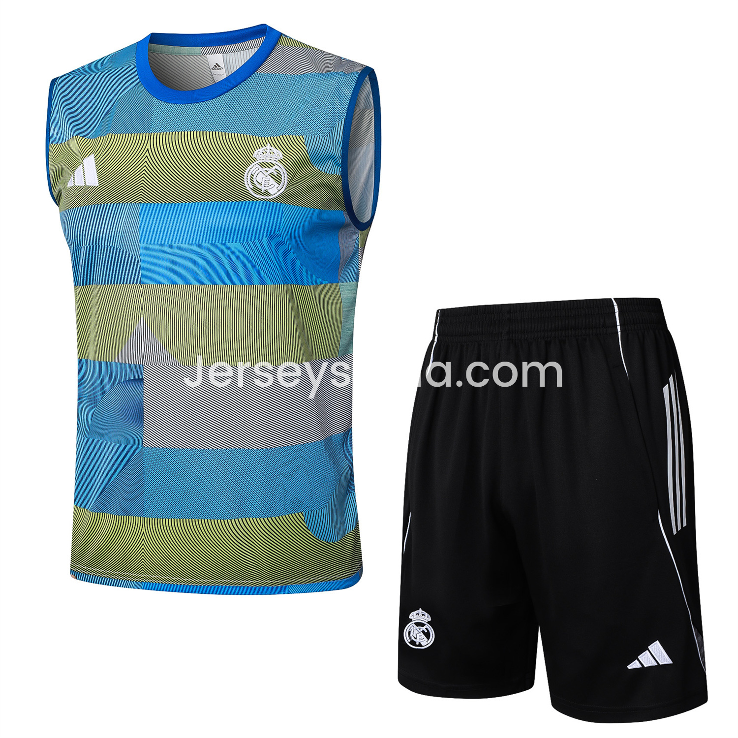 Real Madrid 25-26 Vest Training Set - Blue-Gray Camouflage Vest and Black Shorts - JerseysGala