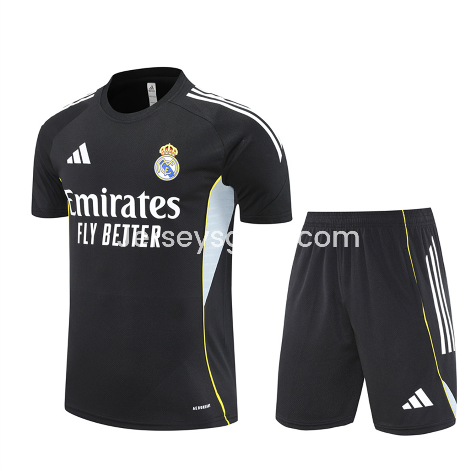 Real Madrid 25-26 Short-Sleeve Training Set - Yellow Line Black Top and Black Shorts - JerseysGala