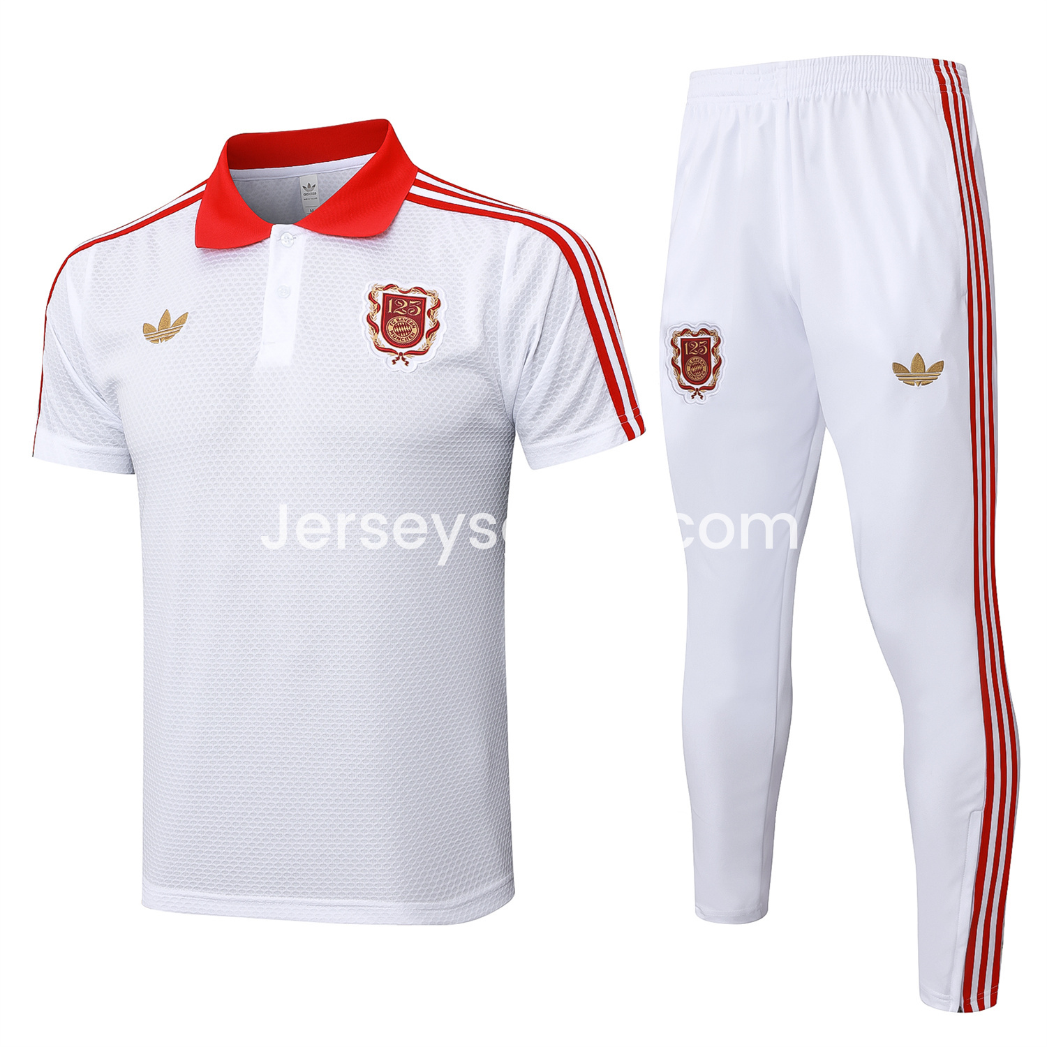 Bayern Munich 2025 125th Anniversary POLO Short-Sleeve Training Set - White Top and Pants - JerseysGala