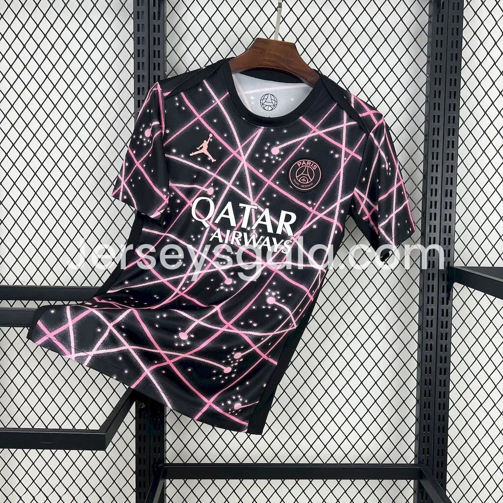 Paris Saint-Germain PSG 25-26 Pink Lines Black Pre-Match Training Jersey - Fans Version - JerseysGala