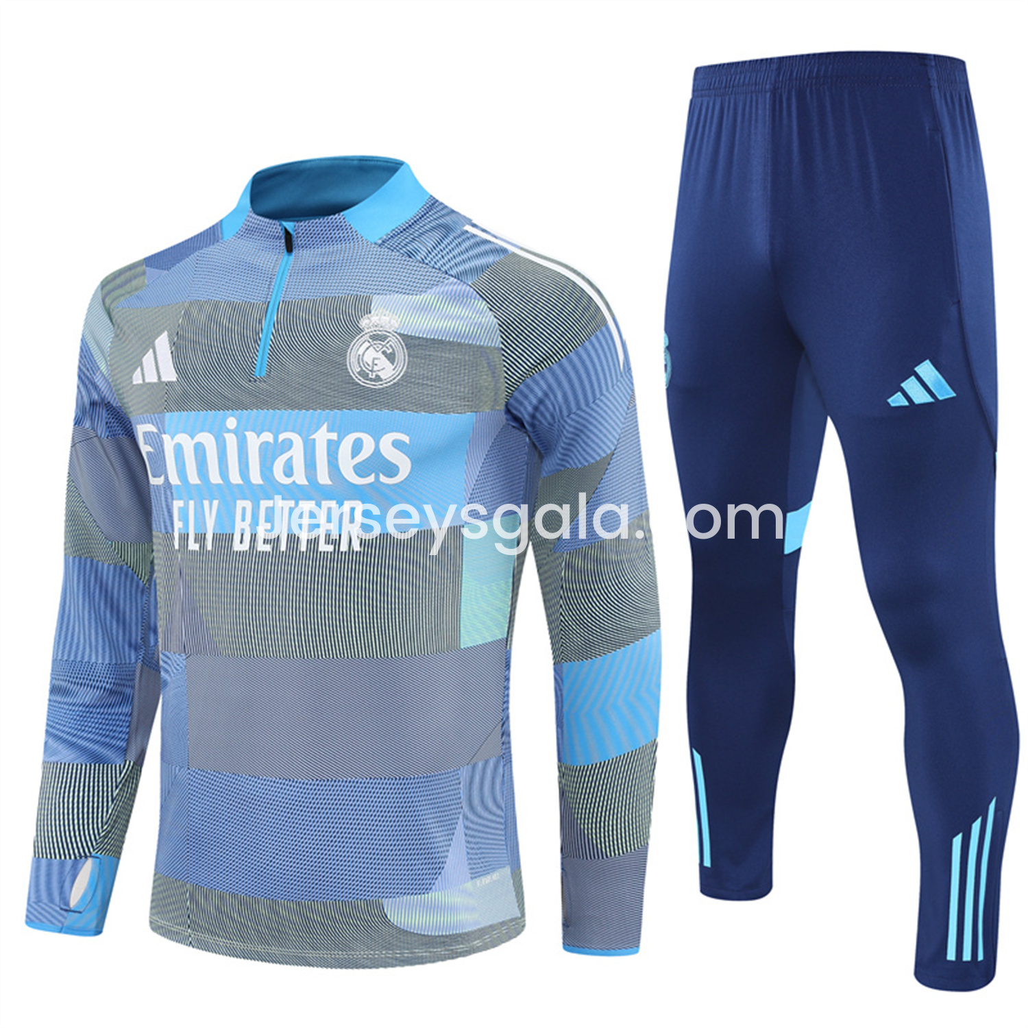 Real Madrid 25-26 Long Sleeves Training Set - Blue-Gray Camouflage Top & Blue Pants - JerseysGala