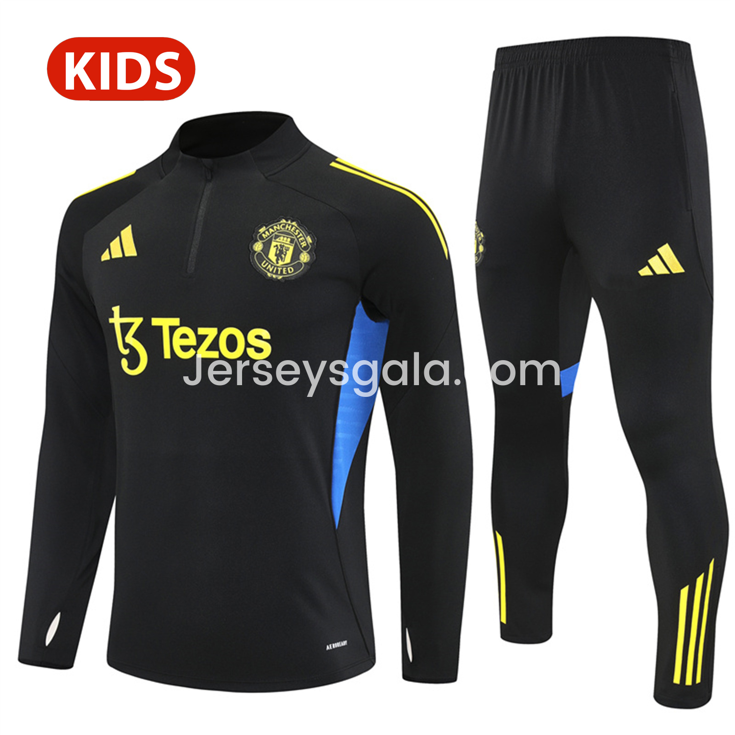 Manchester United 25-26 Kid Long Sleeves Training Set - Black Top & Black Pants - JerseysGala