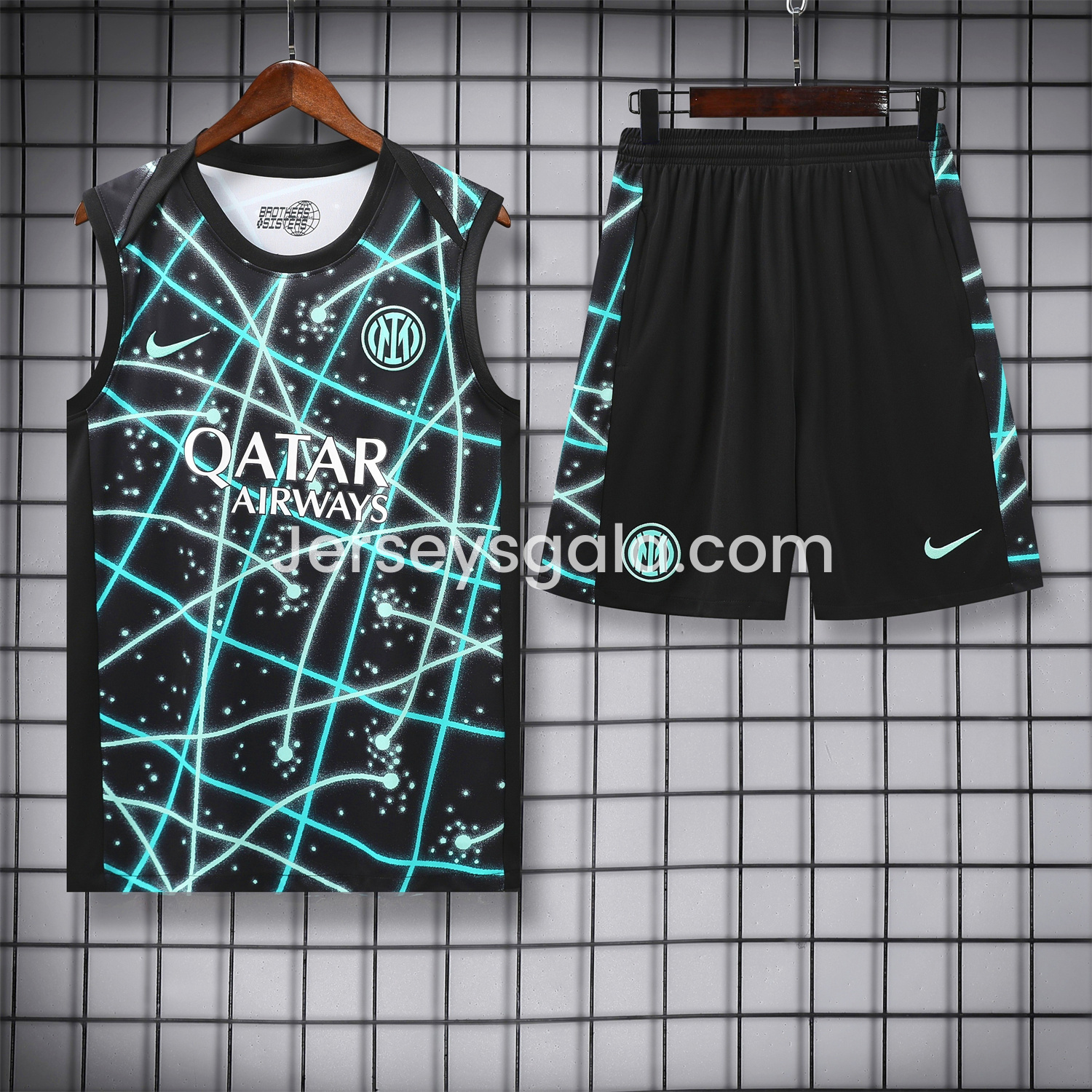 Inter Milan 25-26 Vest Training Set - Blue Fluorescent Rays Black Vest & Black Shorts - JerseysGala