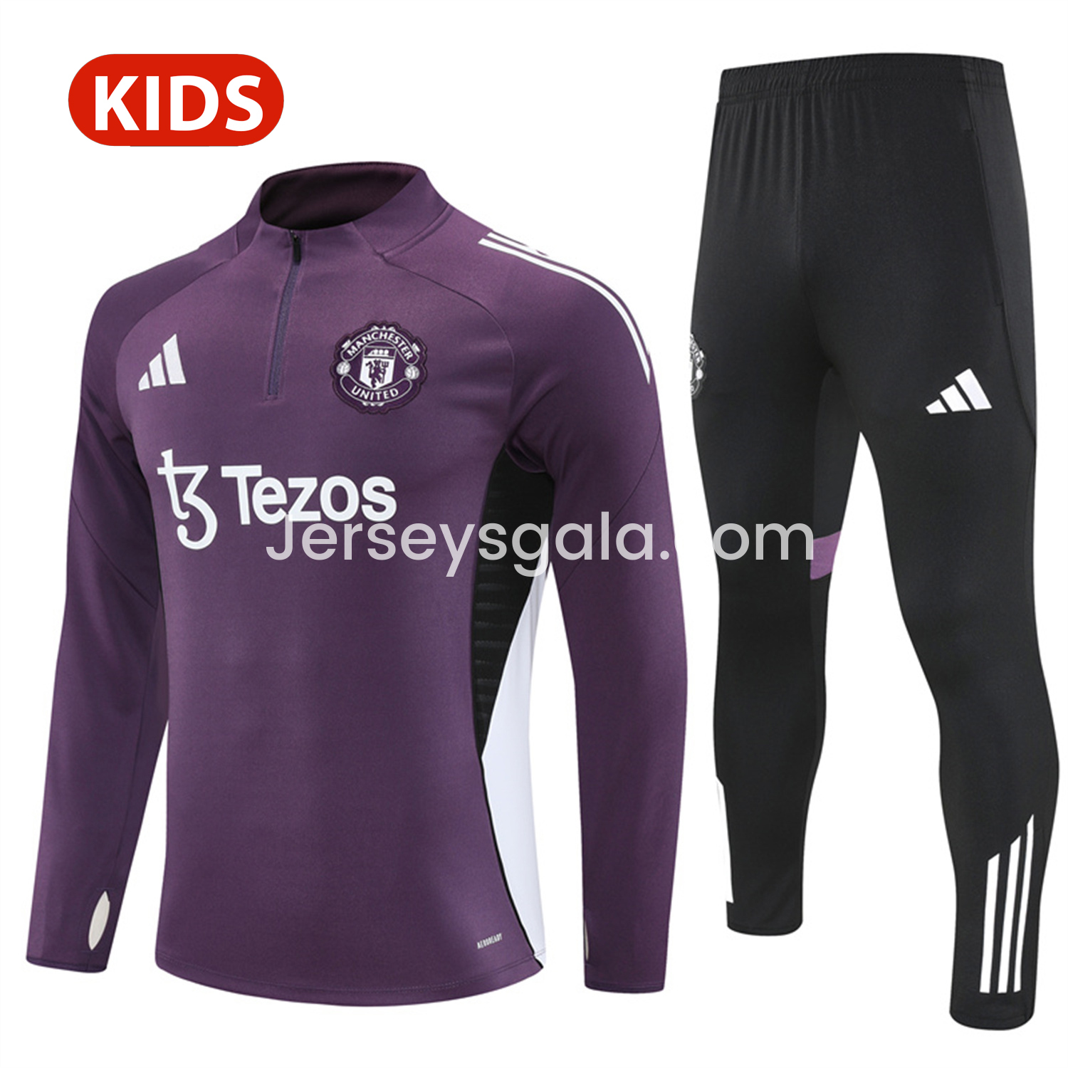 Manchester United 25-26 Kid Long Sleeves Training Set - Purple Top & Black Pants - JerseysGala