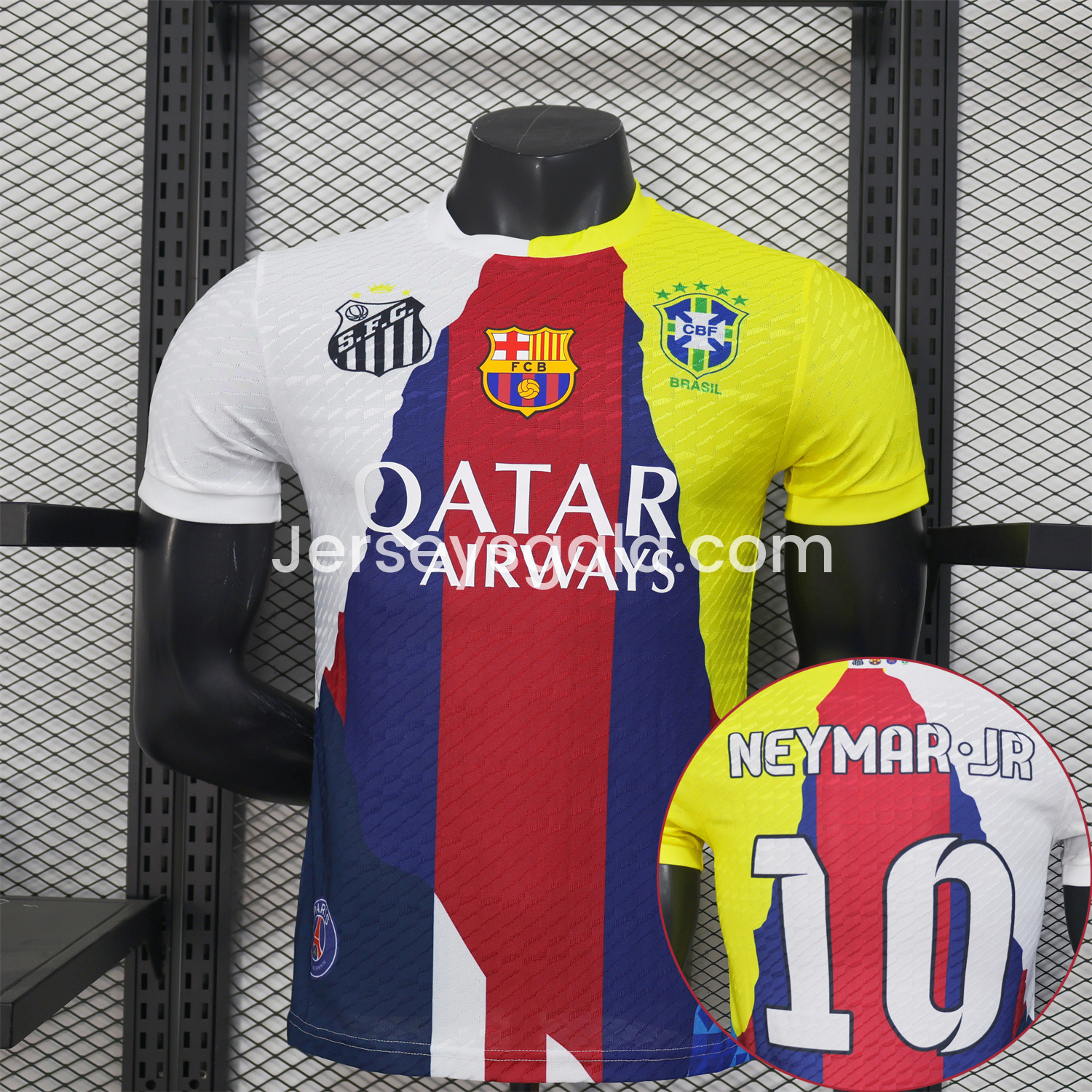 Neymar Career Commemorative Jersey - Player Version with NEYMAR.JR #10 - B.A.R.S.A Brazil Paris Saint-Germain PSG Santos - JerseysGala