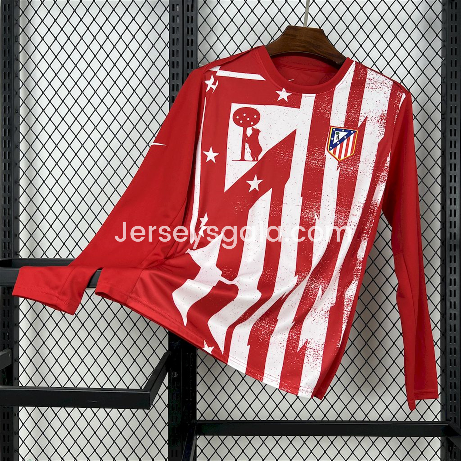 Atletico Madrid 25-26 Red White Stripes Pre-Match Training Long Sleeves Jersey - Fans Version - JerseysGala