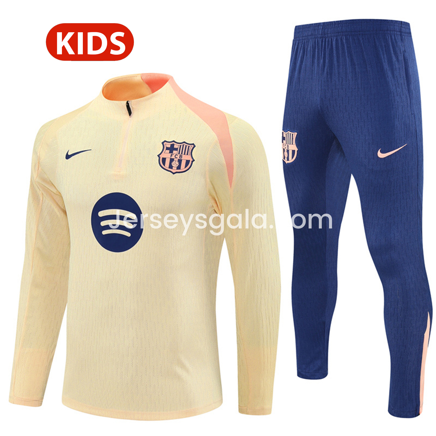 B.A.R.S.A 25-26 Kids Long Sleeve Training Set - Player Version - Light Yellow Top and Blue Pants - JerseysGala
