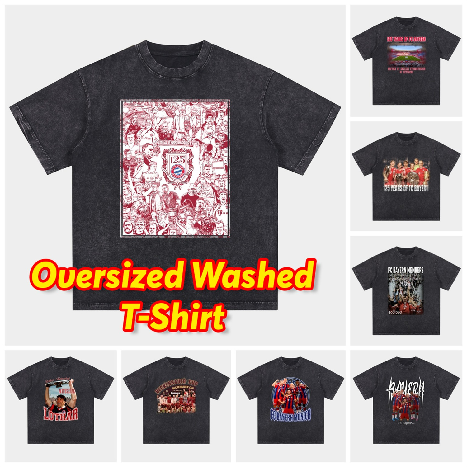 Bayern Munich 2025 125th Anniversary Memory Fragments Oversized Washed T-Shirt - JerseysGala