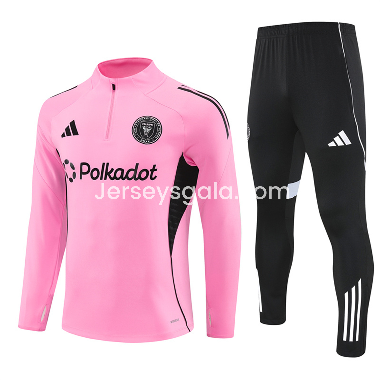 INT M.A.M 25-26 Long Sleeves Training with Black Sponsors Set - Pink Top & Black Pants - JerseysGala
