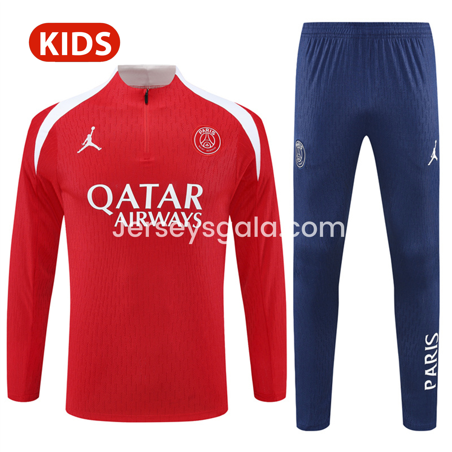 Paris Saint-Germain PSG 25-26 Kid Long Sleeves Training Set - Red Top & Royal Blue Pants - JerseysGala