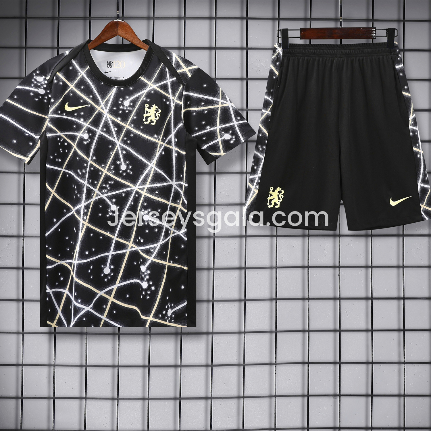 C.H.E.L.S.E.A 25-26 Short-Sleeve Training Set - Yellow Fluorescent Rays Black Top & Black Shorts - JerseysGala