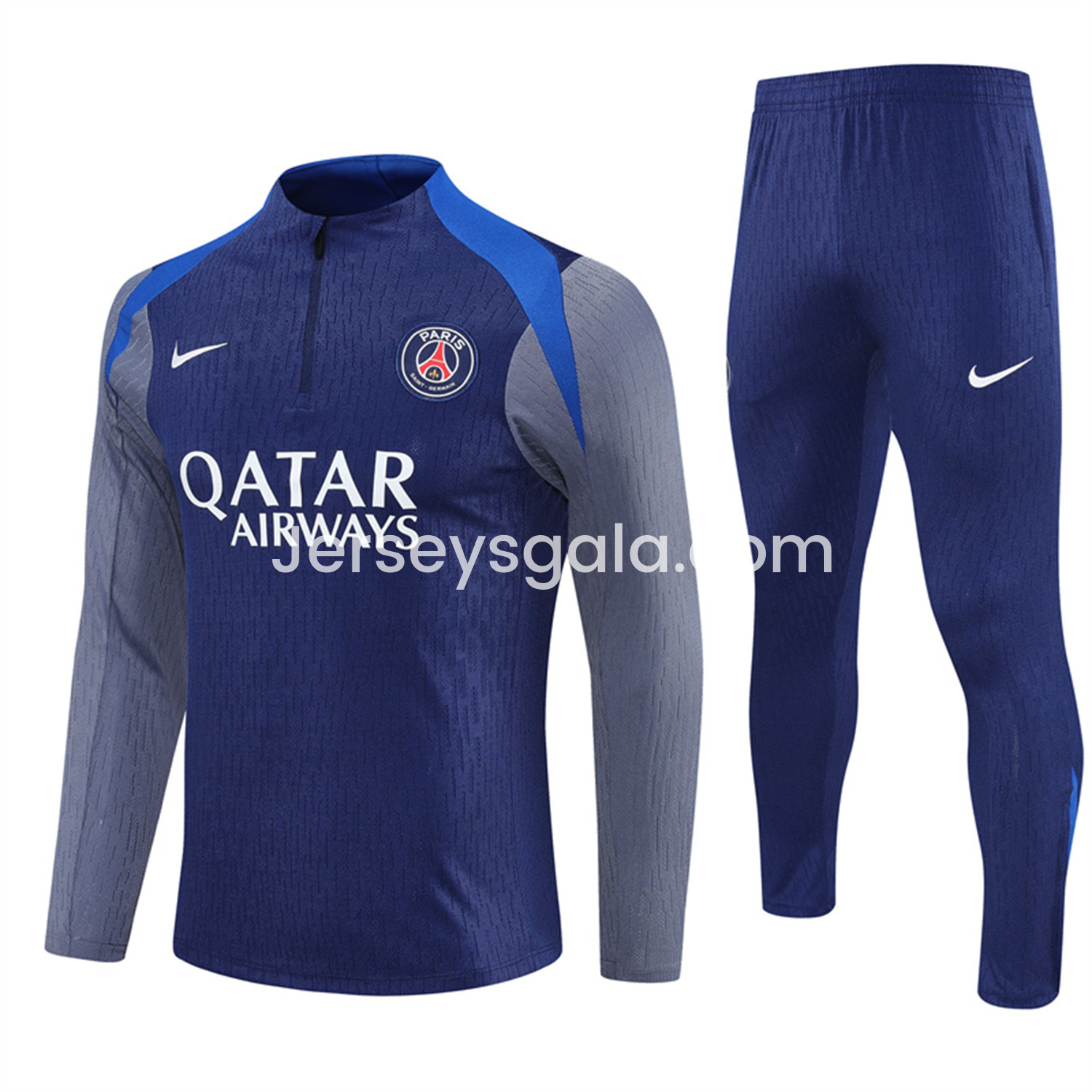 Paris Saint-Germain PSG 25-26 Long Sleeves Training Set - Royal Blue Gray Sleeves Top & Royal Blue Pants - JerseysGala