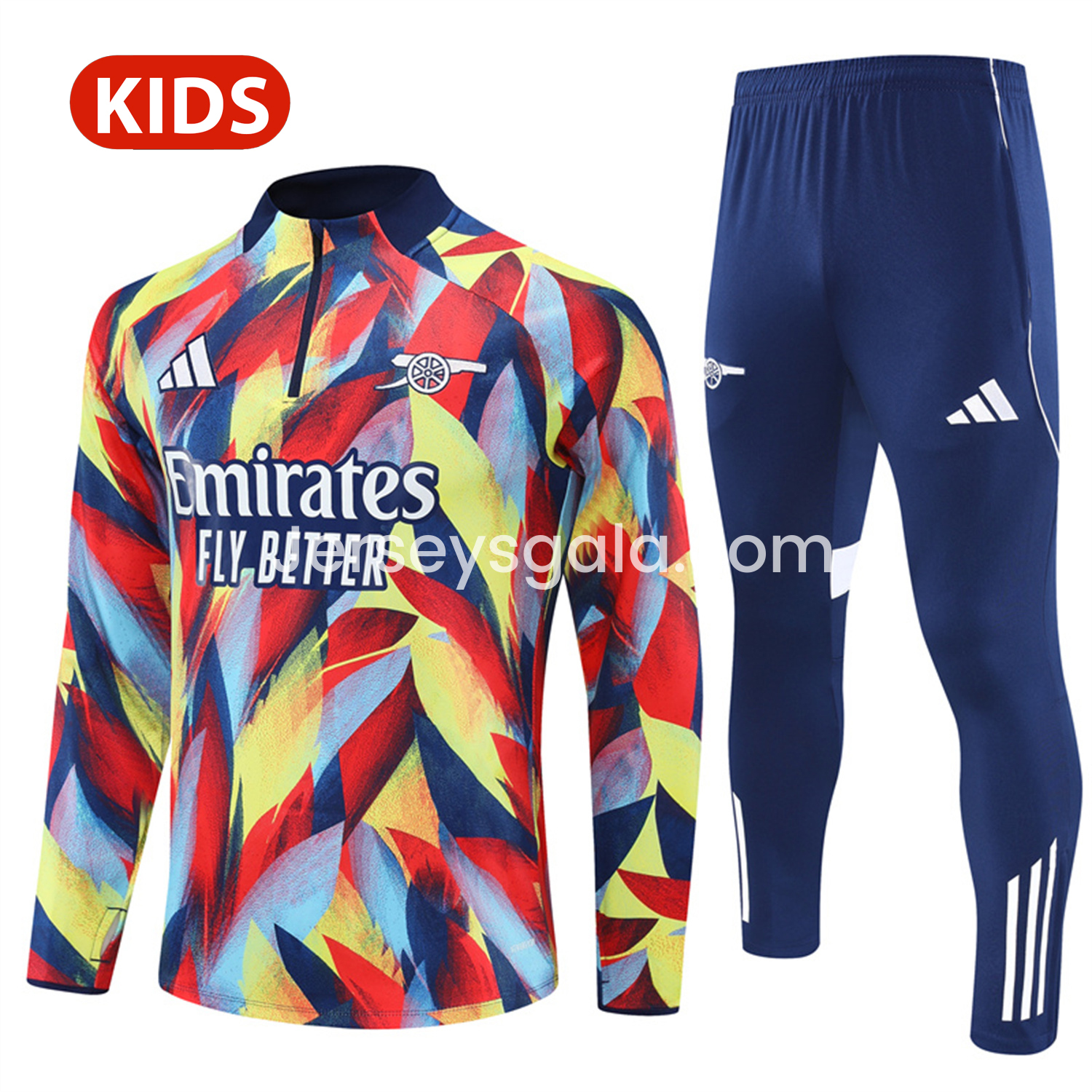 Arsenal 25-26 Kid Long Sleeves Training Set - Colorful Camouflage Top & Royal Blue Pants - JerseysGala