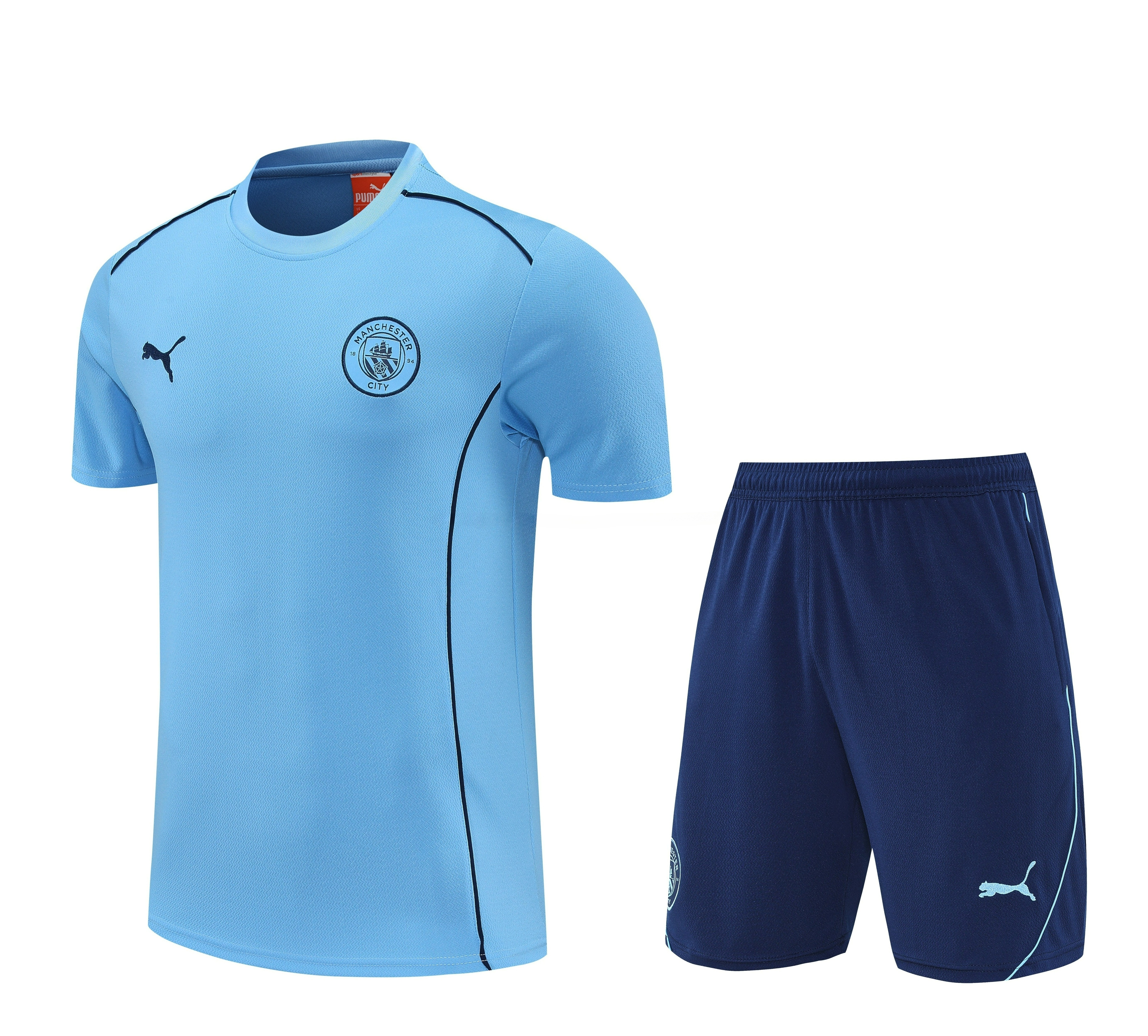 Manchester City 25-26 Short-Sleeve Training Set - Light Blue Top & Deep Blue Shorts - JerseysGala