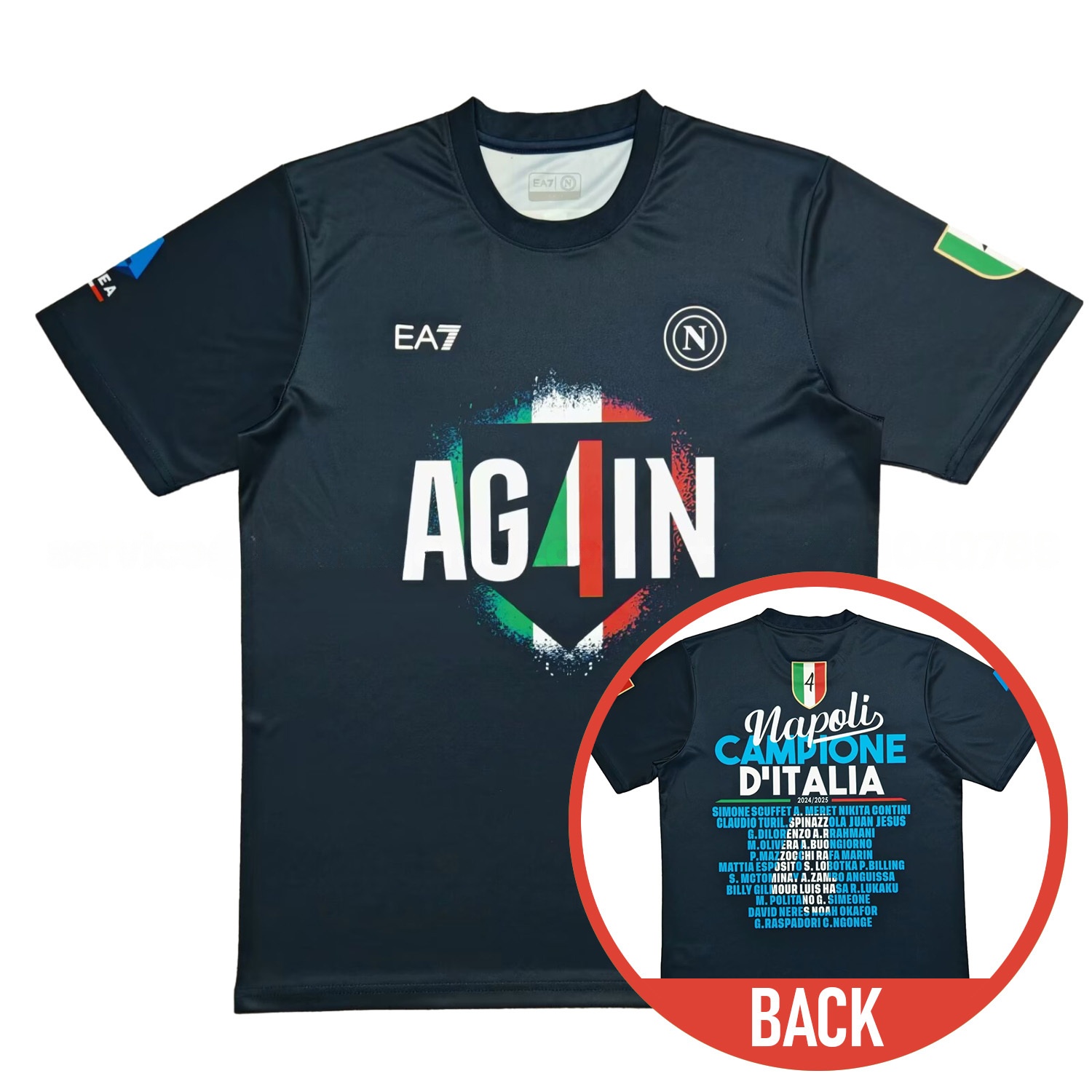 Napoli Four-Time Serie A Champions Commemorative Black T-Shirt With Full Team Squad Back Print - JerseysGala